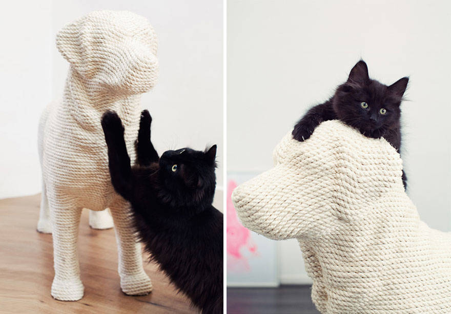 Dog shaped cat scratching post