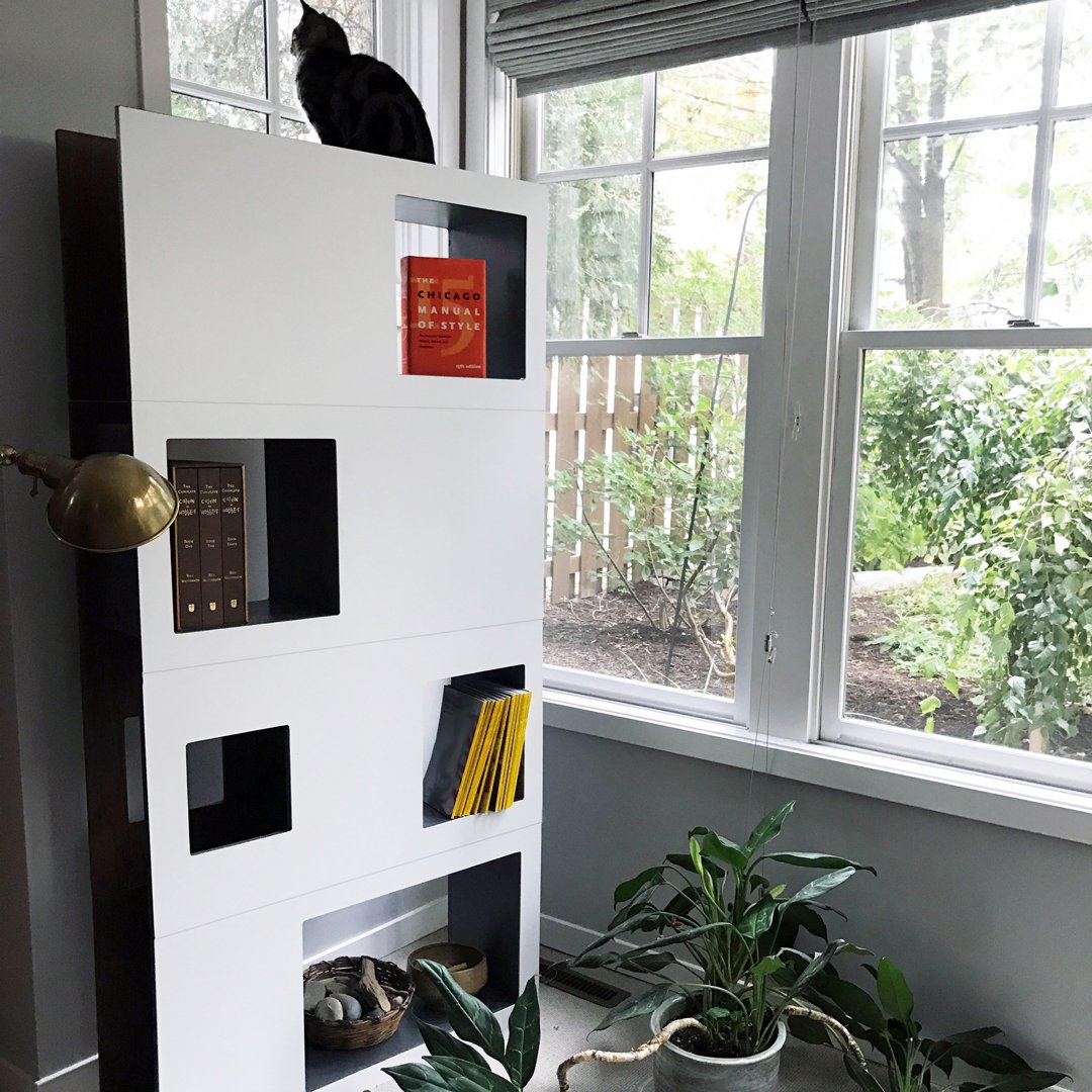White Cat-Friendly Bookcase and cat tree